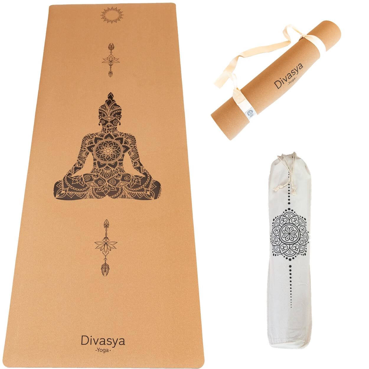 Yogamatte Kork: viele Yoga-Designs | inkl. Hülle & Tragegurt